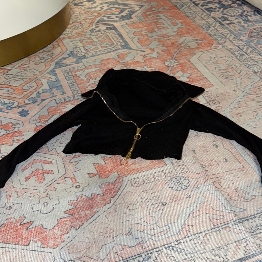 SHEIN Black Crop Top with Gold Zipper